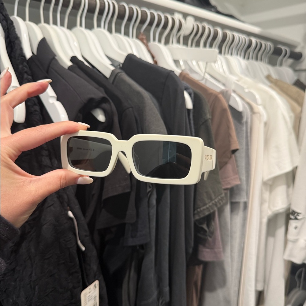 Prada Cream Rectangular Sunglasses with Dark Lens… - image 2